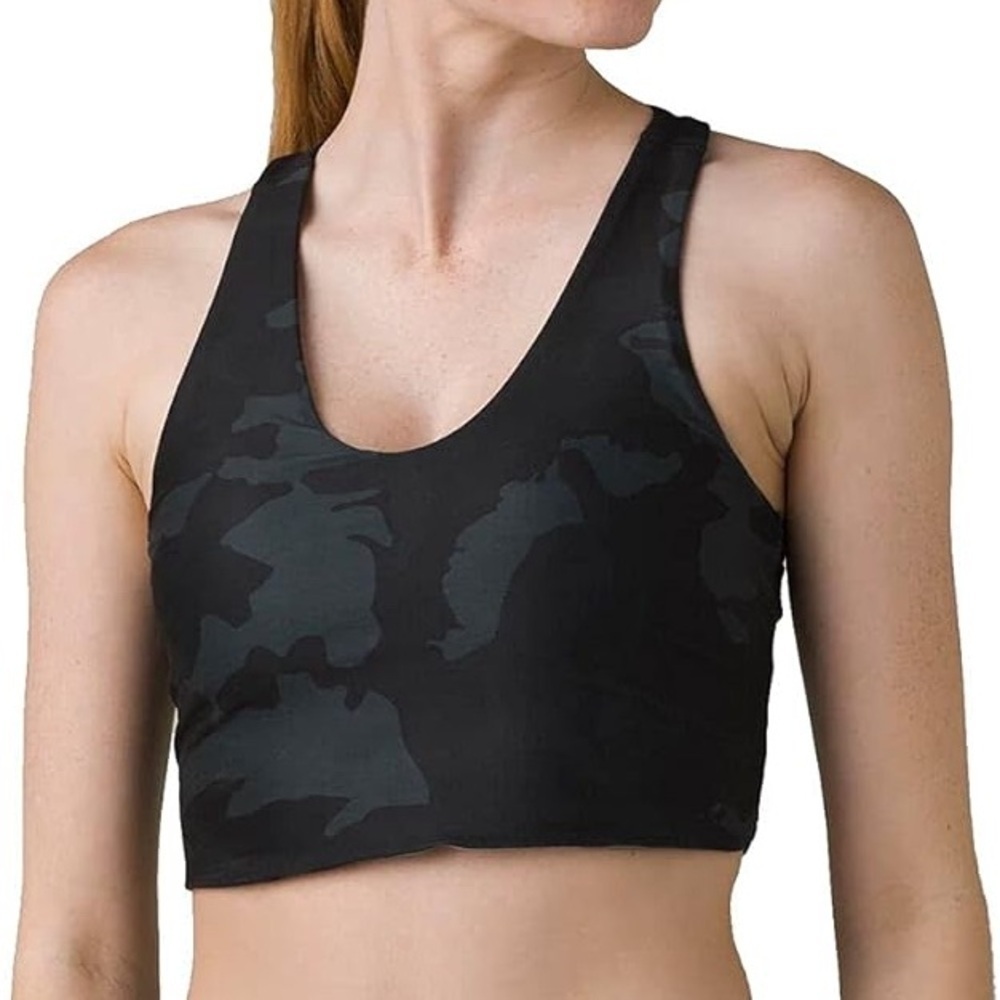 Prana Momento Crop Top Black Camo S | Athleisure Yoga Core Streetwear